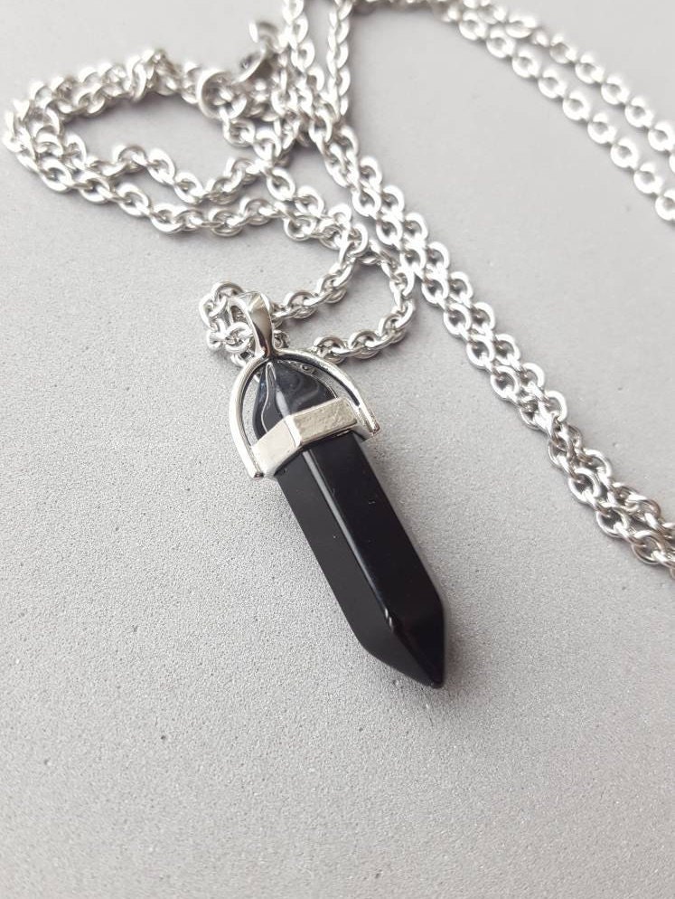 Obsidian Necklace Black Obsidian Pendant Stainless Steel Chain Etsy Australia