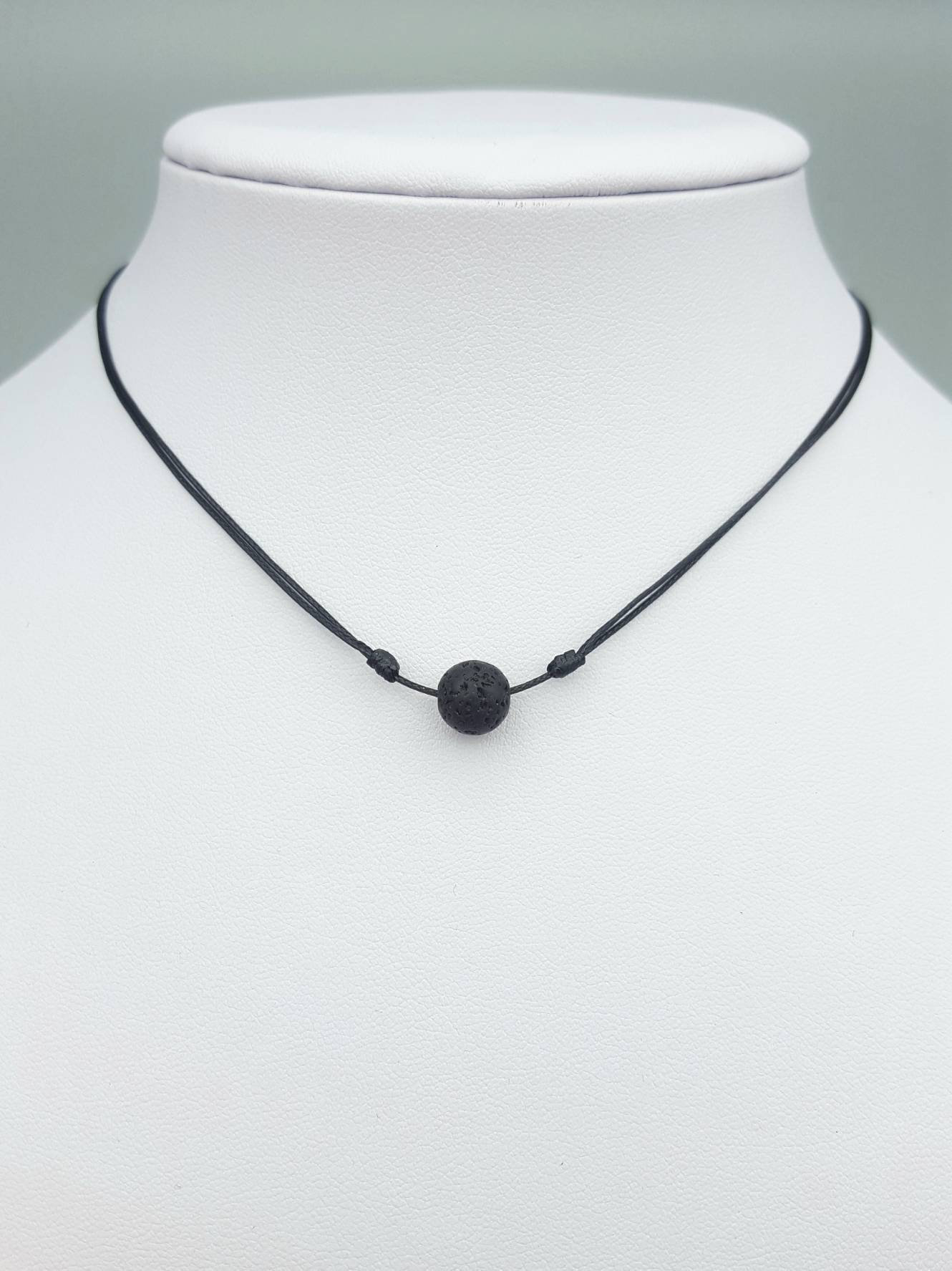 •LINKED• black lava + gold necklace (19