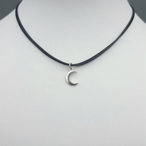 Moon Crescent necklace Moon choker Crescent Moon charm necklace Black cord necklace Crescent Moon Gift Moon charm Black Adjustable necklace