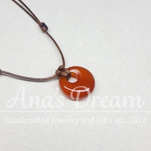 Carnelian necklace -Carnelian crystal jewelry -Round Carnelian pendant -Cute everyday black cord choker -Dainty Orange real crystal necklace