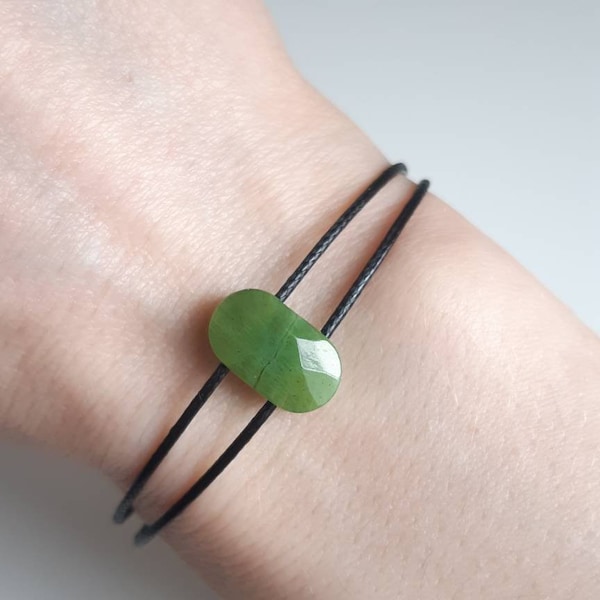 Jade bracelet Green Jade rope bracelet Green stone double string bracelet Green Jade jewelry Adjustable Black rope bracelet Friend Gift idea