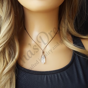 Clear Quartz necklace -Natural Quartz crystal pendant -Adjustable black cord choker necklace -Handmade Boho Hippie Rustic necklace for women