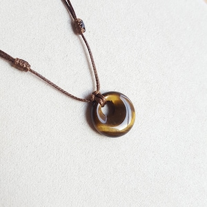 Tigers eye necklace -Handmade Gemstone necklace -Adjustable black cord choker necklace -Earthy gemstone pendant -Minimalist boho necklace