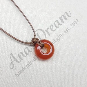 Carnelian necklace Real Natural crystal jewelry Women genuine crystal round pendant Orange genuine crystal Adjustable brown cord necklace