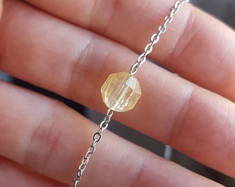 Dainty Citrine Necklace, Stainless Steel Chain, Handmade Jewelry