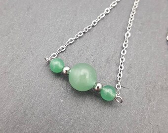 Dainty Green Aventurine Necklace, Stainless Steel Chain, Minimalist Jewelry