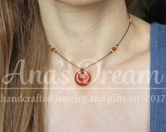 Carnelian Choker Necklace, Handmade Knotted Adjustable Bohemian Jewelry