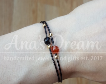 Handmade Carnelian and Onyx Cord Bracelet – Adjustable Crystal Jewelry