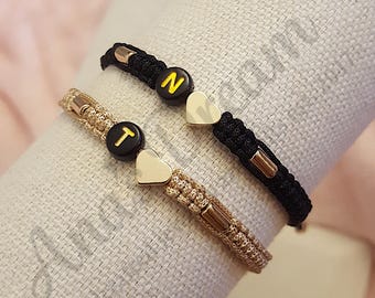 Matching Initial Bracelet Set: Personalized Braided Couple Gift