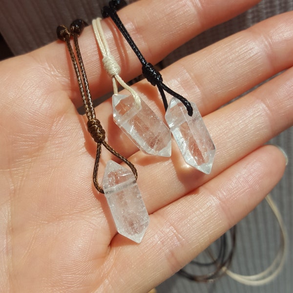 Clear Quartz necklace -Natural Quartz crystal pendant -Adjustable black cord choker necklace -Handmade Boho Hippie Rustic necklace for women