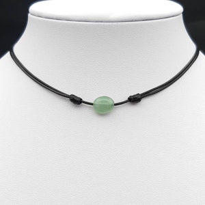 Green Aventurine necklace Aventurine crystal jewelry Green Aventurine cord choker Black cord adjustable necklace Gemstone handmade necklace