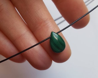 Teardrop Malachite Choker Necklace, Adjustable Cord