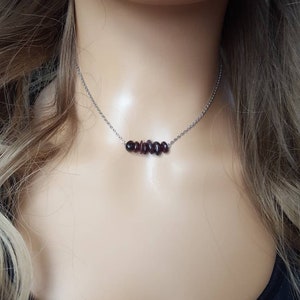 Red Garnet choker necklace Dainty Bar necklace Red Garnet gem necklace Crystal necklace Crystal jewelry Gemstone necklace Beaded necklace