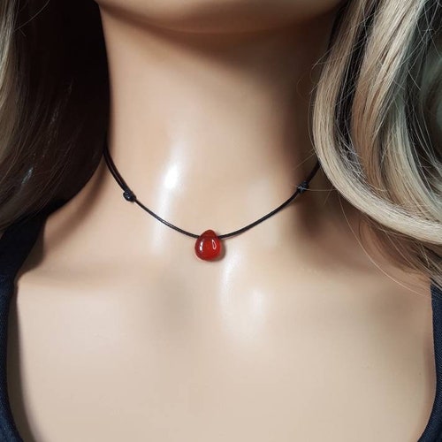 Natural Handmade Carnelian Adjustable Cord Gemstone Necklace Velvet Pouch 6/8mm Natural Handmade Carnelian Adjustable Cord Gemstone Necklace Velvet Pouch 6/8mm