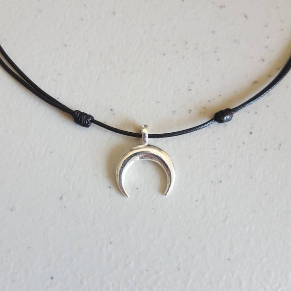 Moon Crescent necklace Moon choker Crescent Moon charm necklace Black cord necklace Crescent Moon Gift Moon charm Black Adjustable necklace