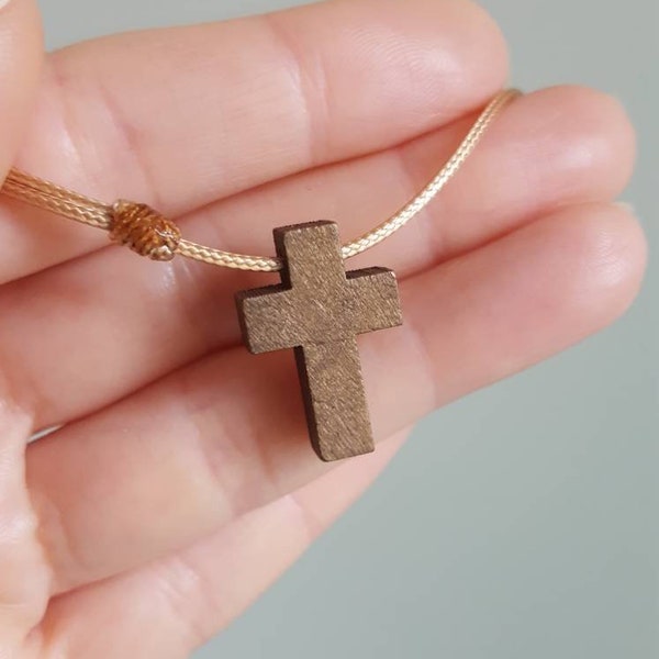 Cross necklace Wood cross pendant Wood cross choker necklace Cross jewelry Wooden cross pendant Cross choker Black cord adjustable necklace