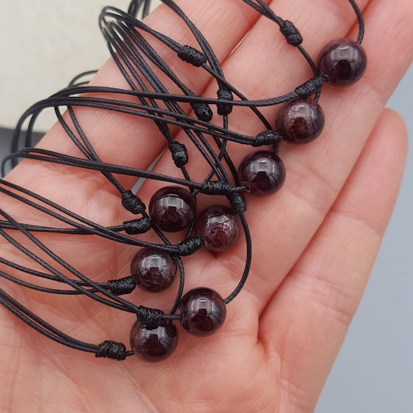 Adjustable Garnet Crystal Necklace, Beaded Gemstone Choker