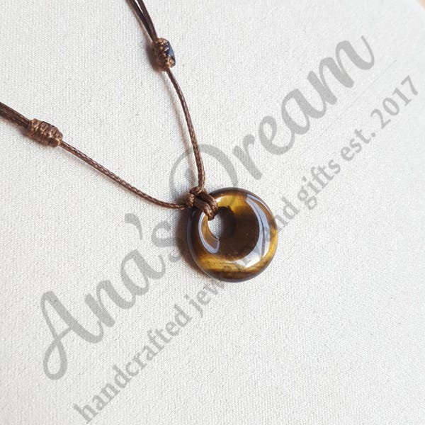 Handmade Tigers Eye Pendant Necklace - Adjustable Boho Choker