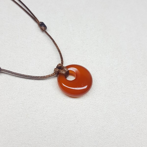 Carnelian necklace -Carnelian crystal jewelry -Round Carnelian pendant -Cute everyday black cord choker -Dainty Orange real crystal necklace