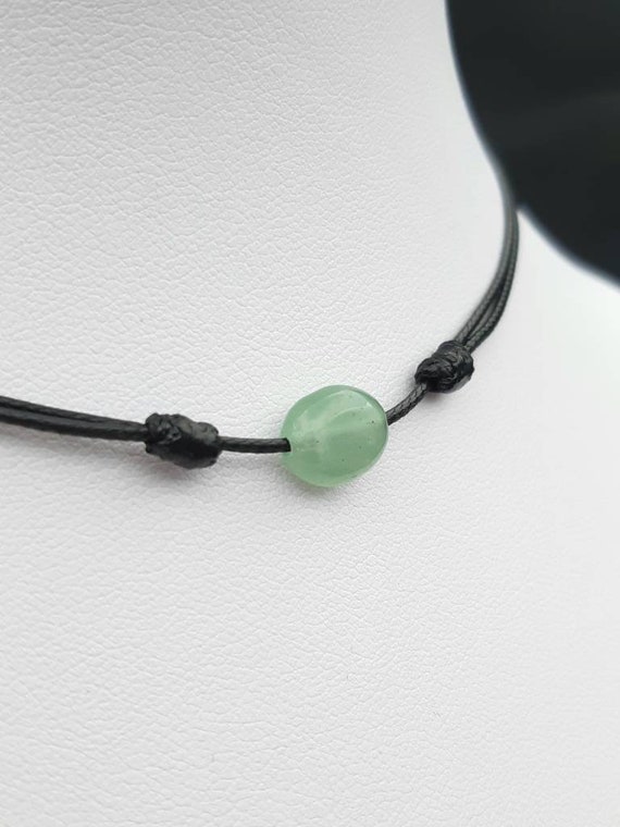 Green Aventurine Black Cord Choker Necklace