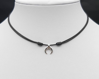 Crescent Moon necklace Crescent Moon choker Moon charm necklace Silver color Crescent Moon charm Black cord Adjustable choker necklace