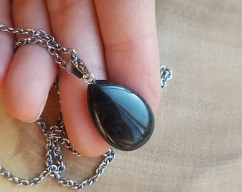 Black Obsidian necklace Obsidian crystal jewelry Stainless chain necklace Black stone Black Obsidian pendant Cute Graduation gift for her