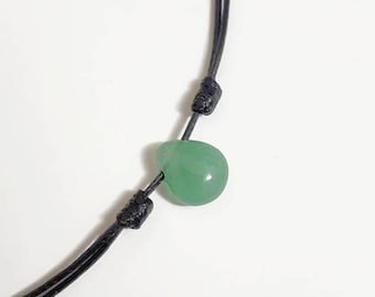 Aventurine crystal necklace Green Aventurine necklace Green stone necklace Gemstone jewelry Black cord choker Adjustable length necklace