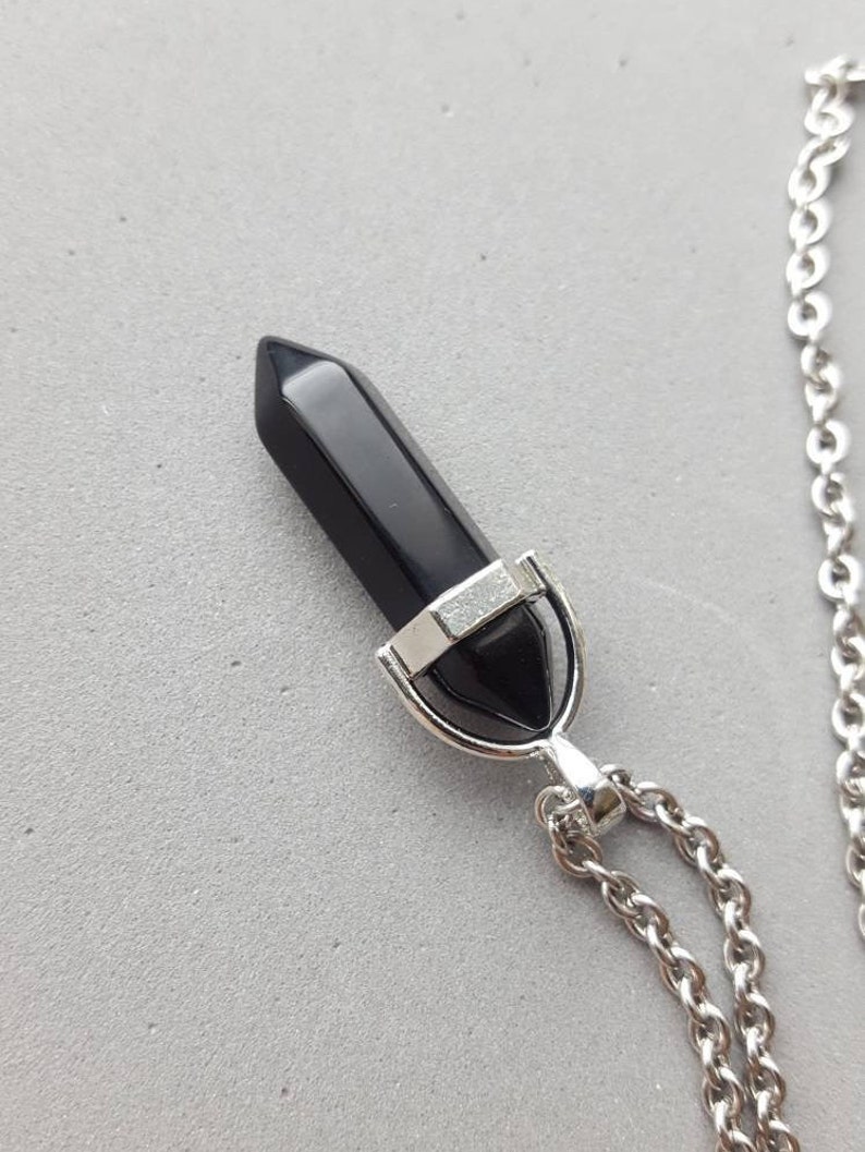 Obsidian necklace Black Obsidian pendant Stainless steel chain Etsy
