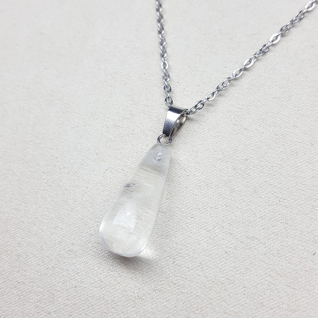 Clear Quartz Necklace Real Quartz Teardrop Pendant Natural Crystal