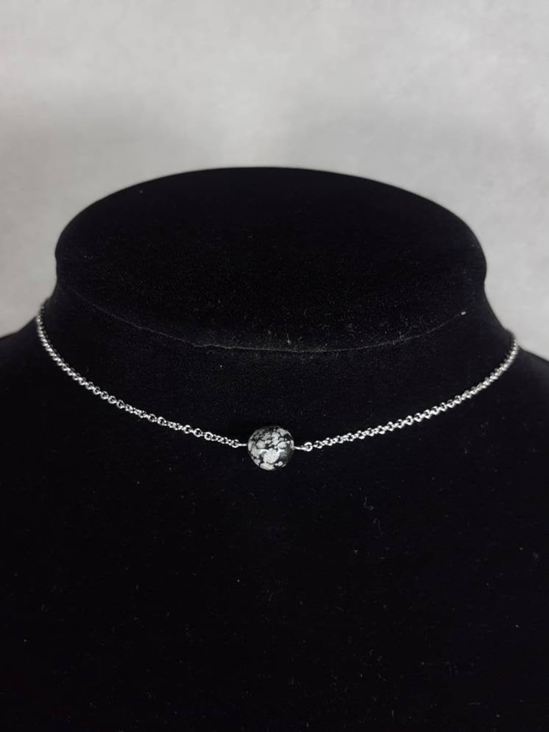 •STRAY• snowflake obsidian + silver necklace