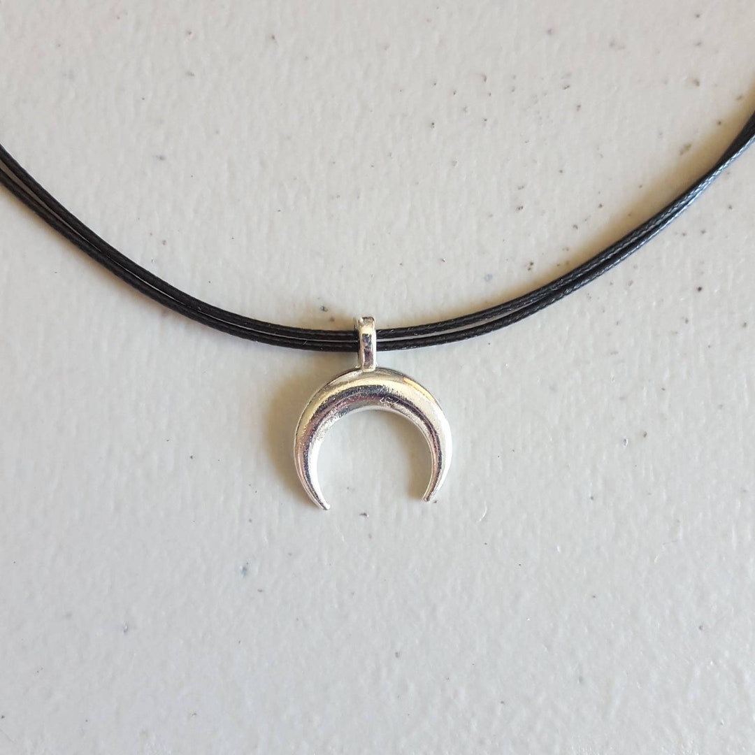 Silver Moon Choker, Black Cord Crescent Necklace - Etsy