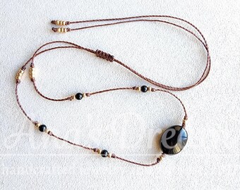 Handmade Black Onyx Pendant Necklace – Adjustable Cord, Boho Minimalist