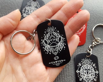 Engraved Zodiac Keychain – Personalized Astrology Gift