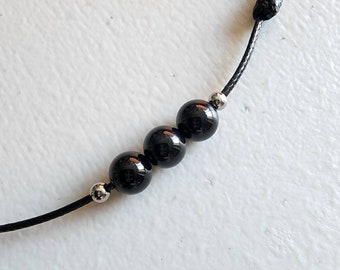 Black Onyx choker necklace Dainty Black Onyx cord layering choker necklaces Adjustable string necklaces for women 6mm Black Onyx gemstones
