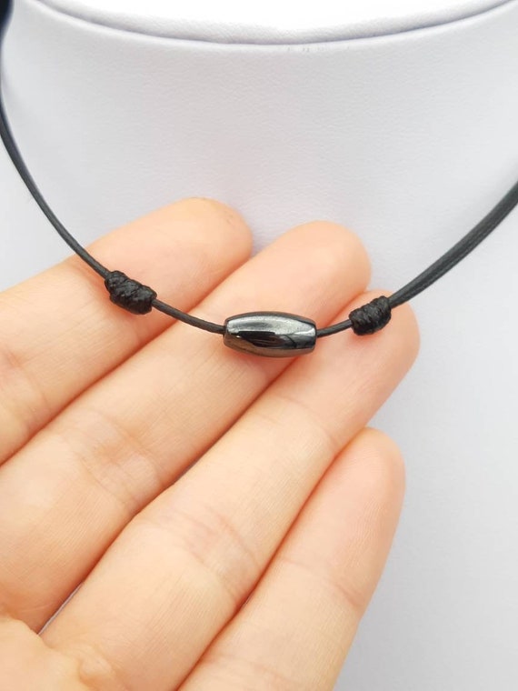Hematite Choker Necklace Adjustable Black Cord Necklace Hematite