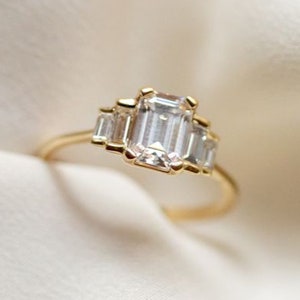 Emerald Cut Ring | Baguette Engagement Ring | Five Stone Ring | Vintage Inspired Ring | Moissanite Diamond Ring [The Taylor Ring]