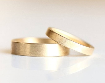 Matte Gold Wedding Band | Men's and Women's Matching Rings | His and Hers 14k Gold and Platinum Wedding Ring [Flat Edge Wedding Band]