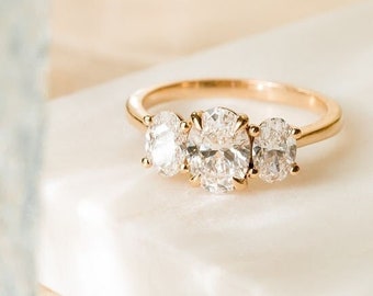 Oval Engagement Ring | Lab Diamond Ring | Oval 3 Stone Ring | Synthetic Diamond Ring [The Isadora Ring]