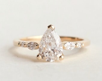 Pear Engagement Ring | Lab Diamond Ring | Pear 5 Stone Ring | Synthetic Diamond Ring [The Delphine Ring]