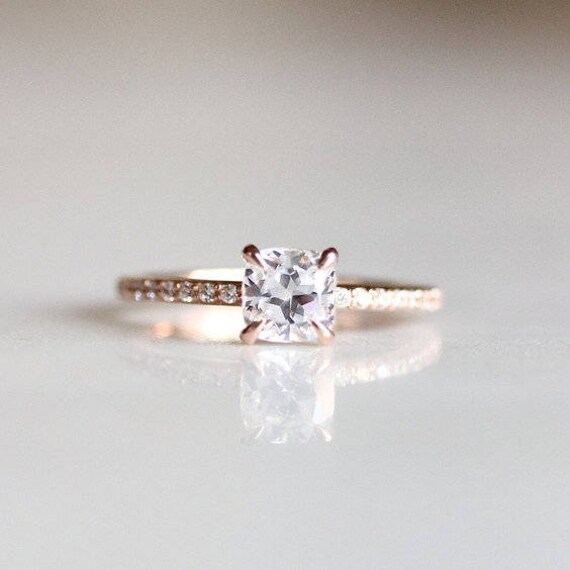 Rose Gold Engagement Ring Cushion Cut Solitaire Diamond Ring Etsy