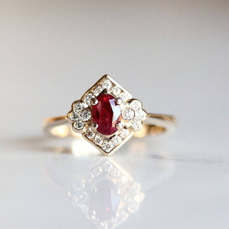 Ruby Engagement Ring Cluster Engagement Edwardian Ruby | Etsy