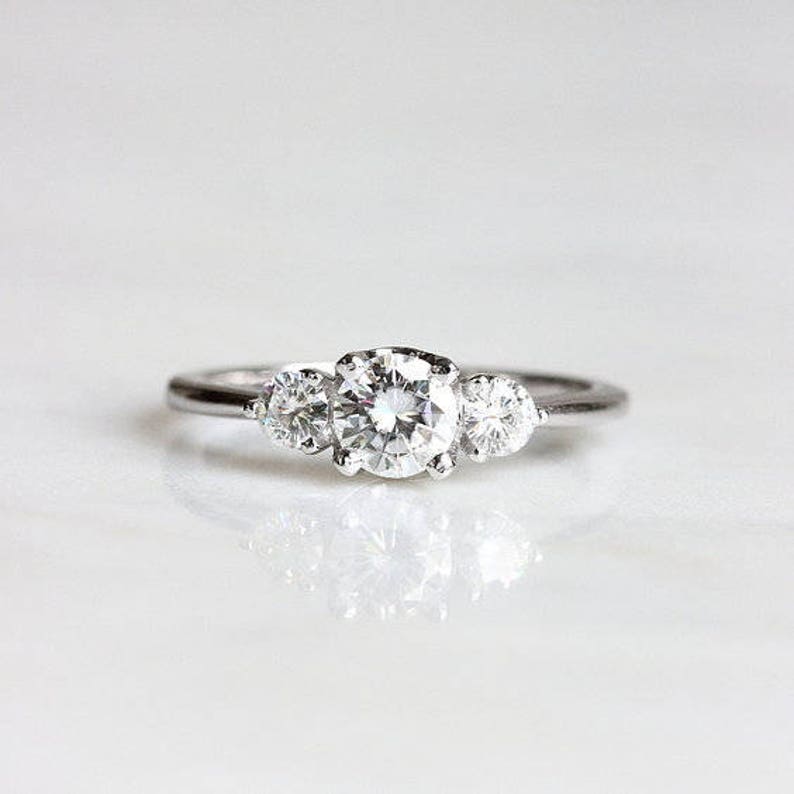 3 Stone Diamond Engagement Ring 14k Gold Minimalist Trilogy Wedding Ring Three Stone Forever One Moissanite Cluster The Chloe Ring image 6