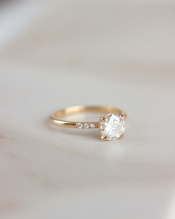 Yellow Gold Engagement Ring Brilliant Cut Solitaire Diamond - Etsy
