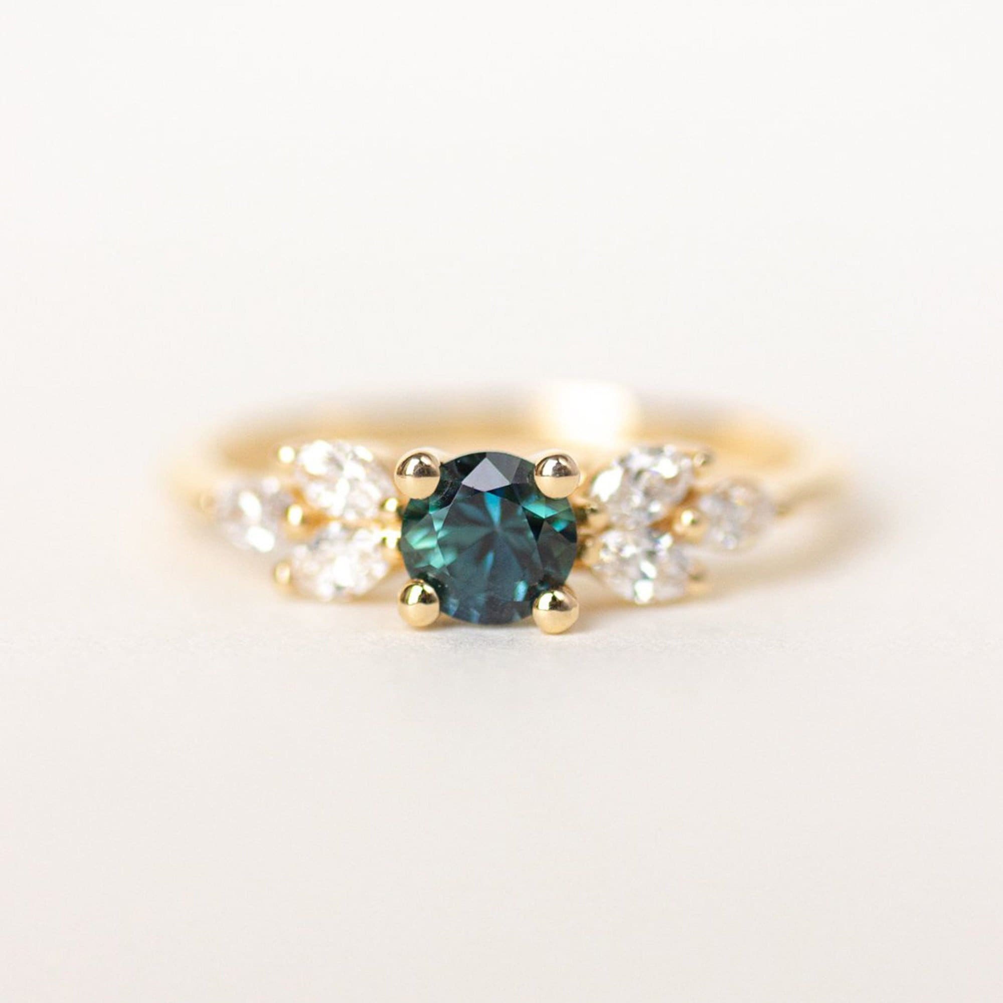 Teal Sapphire Engagement Ring Leaf Engagement Ring Montana | Etsy UK