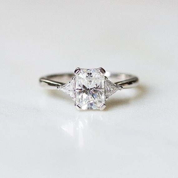 Moissanite Engagement Ring Emerald Cut Moissanite Engagement | Etsy