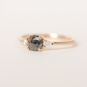 Salt and Pepper Black Diamond Engagement Ring 3 Stone Rose Gold Ring Round Rose Cut Diamond Gray Natural Diamond Ring The Maeve Ring image 2