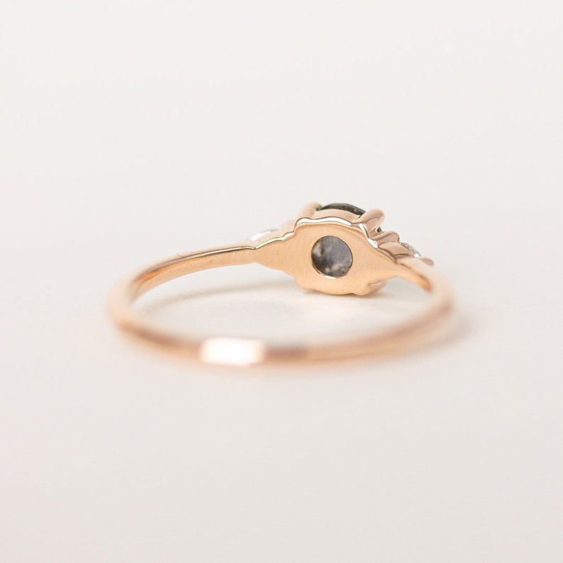 Salt and Pepper Black Diamond Engagement Ring 3 Stone Rose Gold Ring Round Rose Cut Diamond Gray Natural Diamond Ring The Maeve Ring image 4