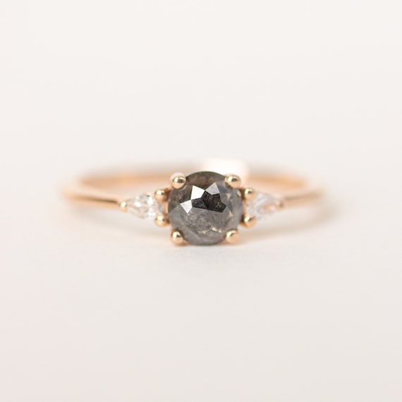 Salt and Pepper Black Diamond Engagement Ring 3 Stone Rose - Etsy Canada