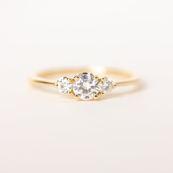 Sunday - 14k Yellow Gold 1 Carat Round 3 Stone Natural Diamond Engagement  Ring @ $2475 | Gabriel & Co.