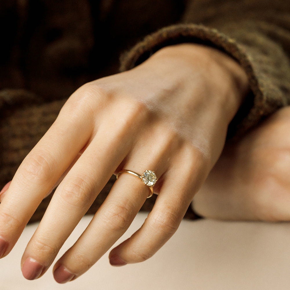 Petal Diamond Solitaire Ring Six Prong Engagement Ring Round Brilliant Diamond Ring The Charlotte Ring Etsy